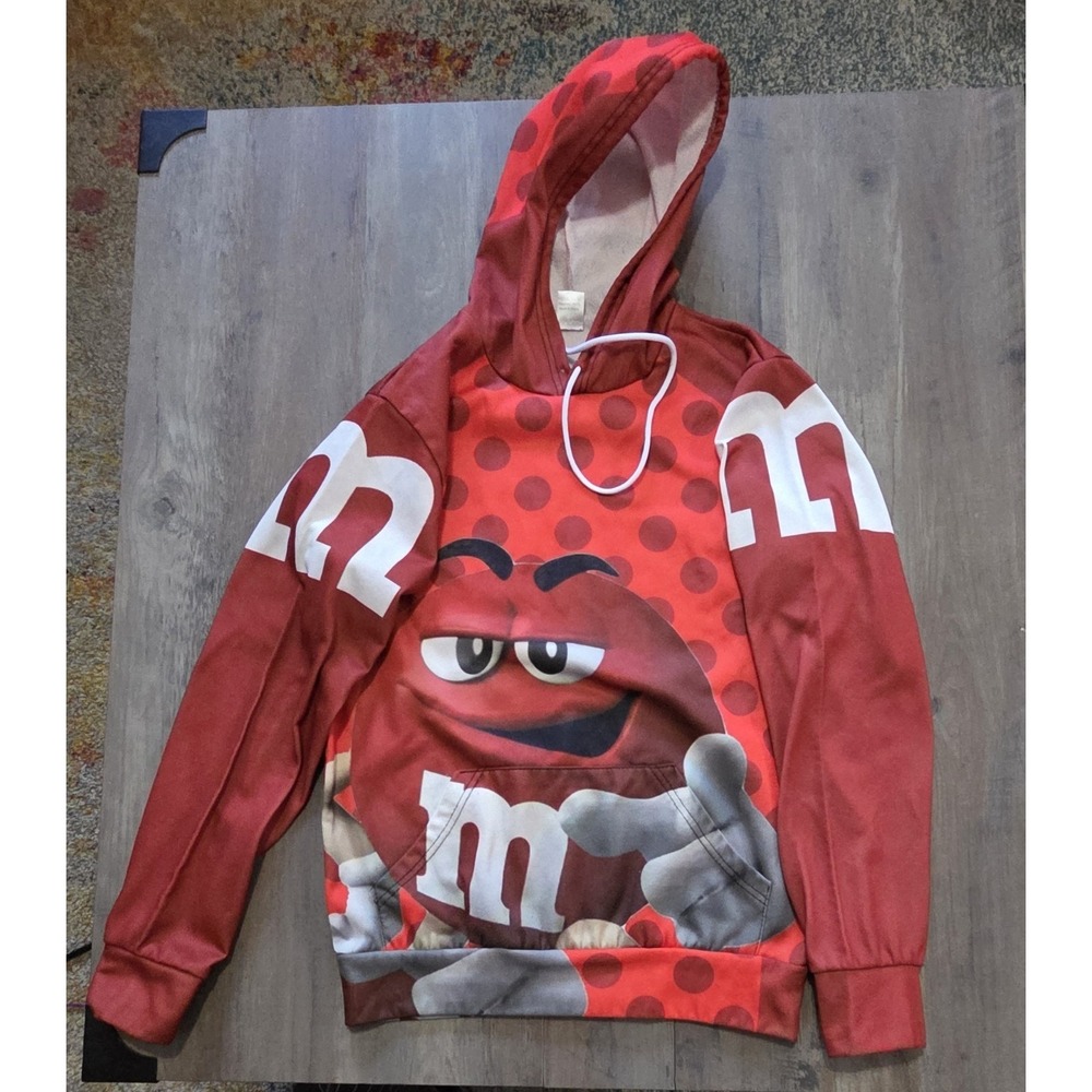 Devin Du Red M&M's Retro Fun Candy Pullover Hoodie Boys Youth Size L Novelty